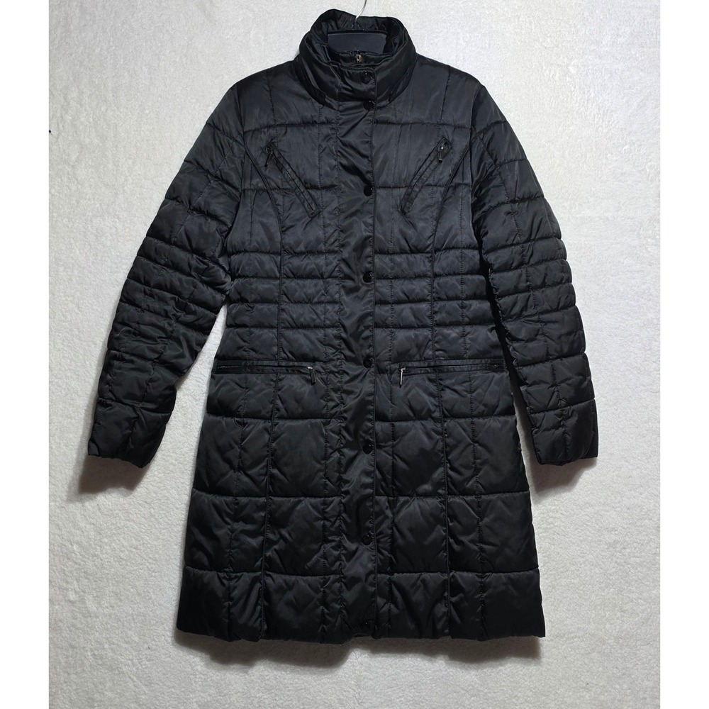 Apt 9 Women's Black Quilted Puffer Coat Longline Snap Button Mock Neck Jacket M - Picture 15 of 15